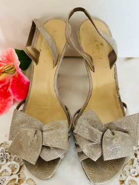 kate spade Silver Glitter Bow Slingback Sandals